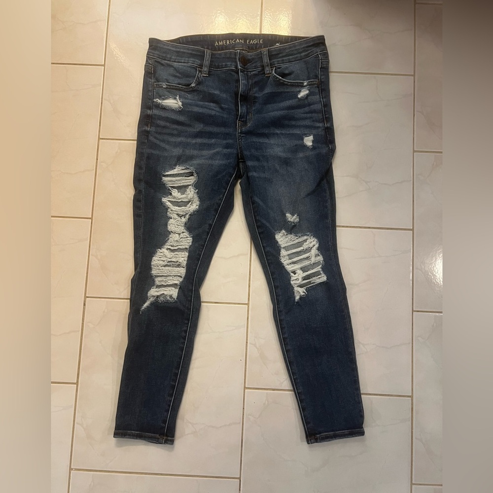 American Eagle Women’s Blue Denim Ne(x)t Level Stretch Ripped/Distressed Jeans